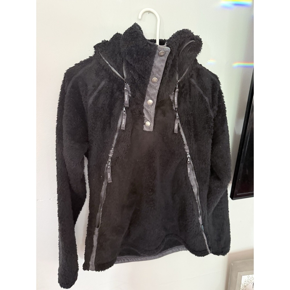 Kuhl Women's Black‎ Medium Flight Sherpa Fleece Hooded 1/2 Zip Jacket